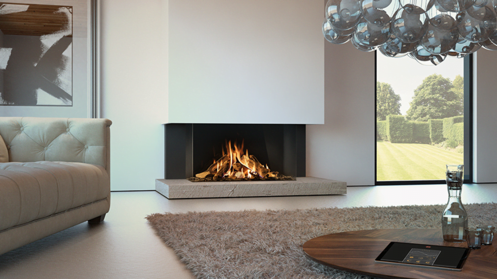 Cheshire living room with built-in gas fire and media unit